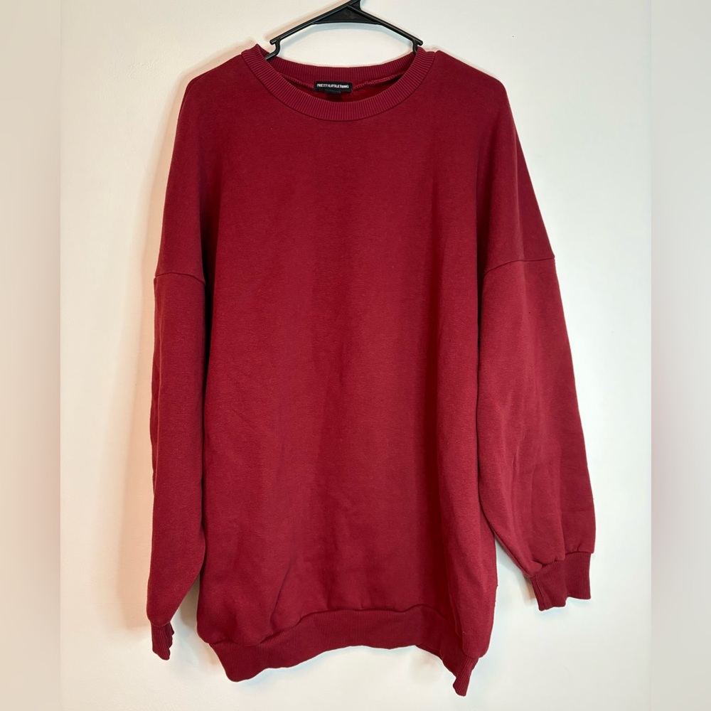PrettyLittleThing Oversized Deep Red Crewneck Sweater